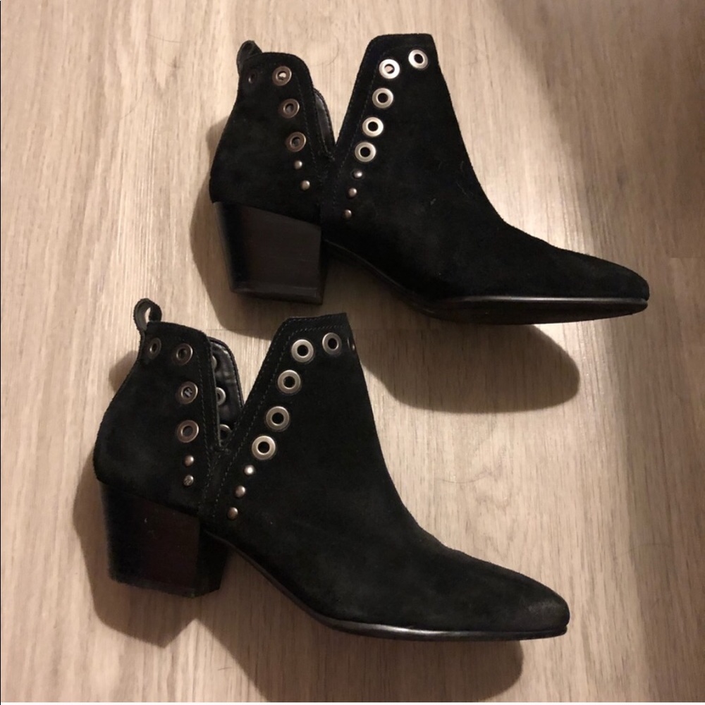 Sam Edelman black suede booties w/ silver grommets